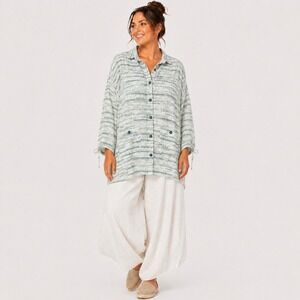 Multiples Lagenlook 3/4 Sleeve Wire Collar 100% Cotton Blouse 0X NWT New